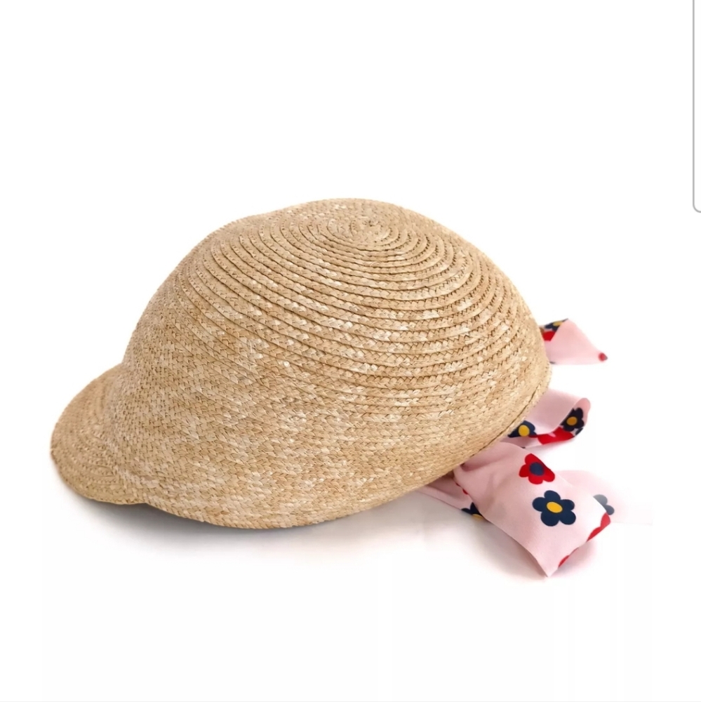 Miu Miu Straw Silk Beige Hat Ribbon Flower Pattern Cap - Picture 2 of 9